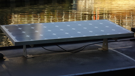 Solar Panel on Canal Boatの写真素材
