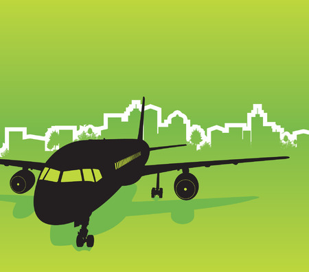 airplane on a cityscape backgroundのイラスト素材
