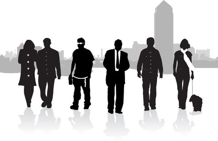 people silhouettes on a cityscape backgroundのイラスト素材