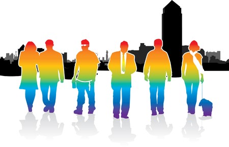 people on a cityscape backgroundのイラスト素材