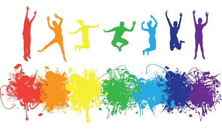 people jumping on a ink splash backgroundのイラスト素材
