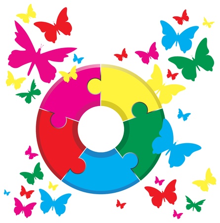 a jigsaw on a butterfly backgroundのイラスト素材