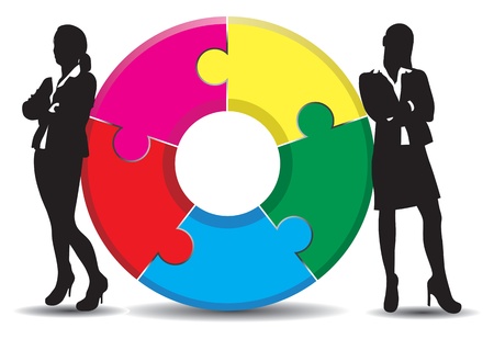 a business woman on a jigsaw backgroundのイラスト素材