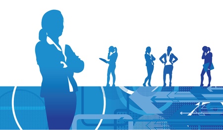 a set of business women on an abstract backgroundのイラスト素材