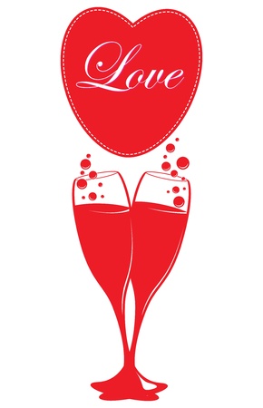two glasses of champagne and a heartのイラスト素材