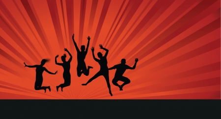 group jumping on a red backgroundのイラスト素材