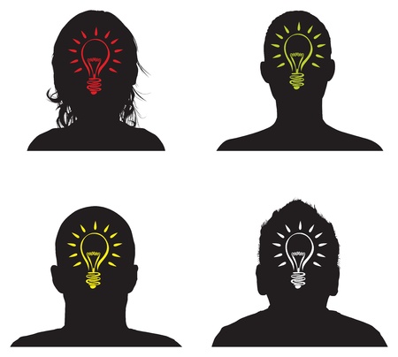 a man with a lightbulb idea setのイラスト素材