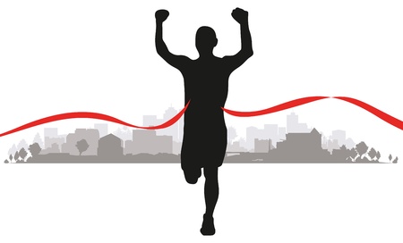 a runner coming to the line through a cityscape backgroundのイラスト素材