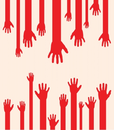 a set of red abstract hand silhouettesのイラスト素材