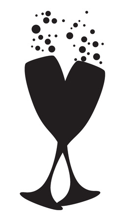black and white champagne glasses with bubblesのイラスト素材