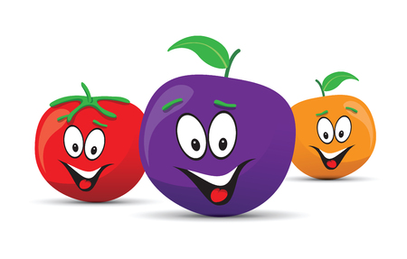 happy orange plum and tomato facesのイラスト素材