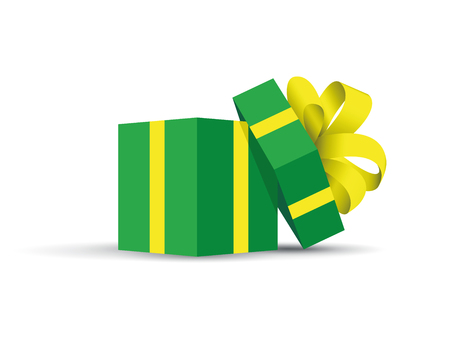Green opened present, Green box with a yellow ribbon on coverのイラスト素材