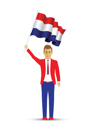 Netherlands flag waving manのイラスト素材