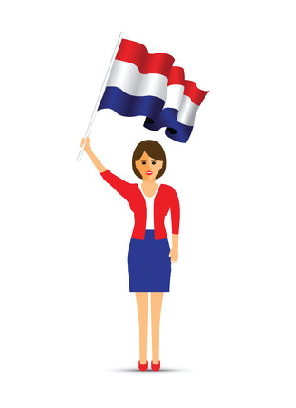 Netherlands flag waving womanのイラスト素材