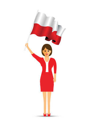 Poland flag waving womanのイラスト素材