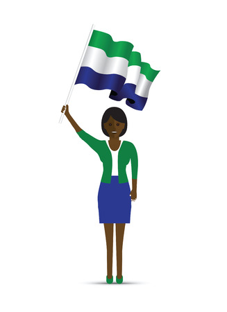 sierra leone flag waving womanのイラスト素材