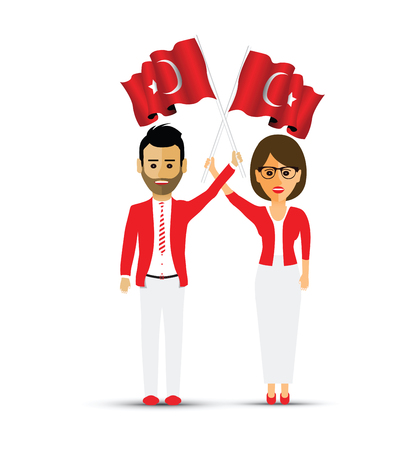 Turkey flag waving man and womanのイラスト素材