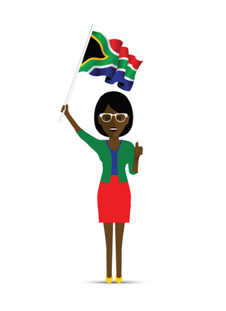 South Africa flag waving womanのイラスト素材