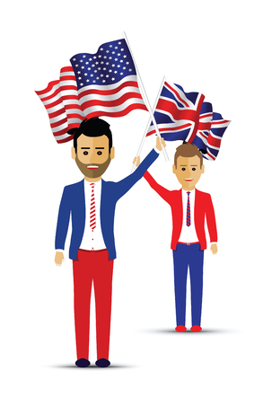 usa and uk flag waving peopleのイラスト素材