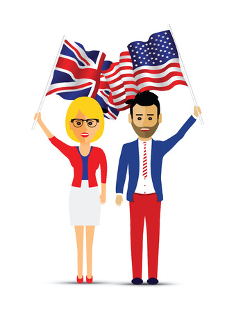usa and uk flag waving peopleのイラスト素材
