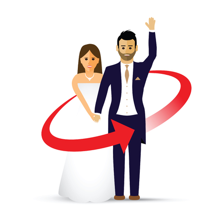 Waving wedding couple as an iconのイラスト素材