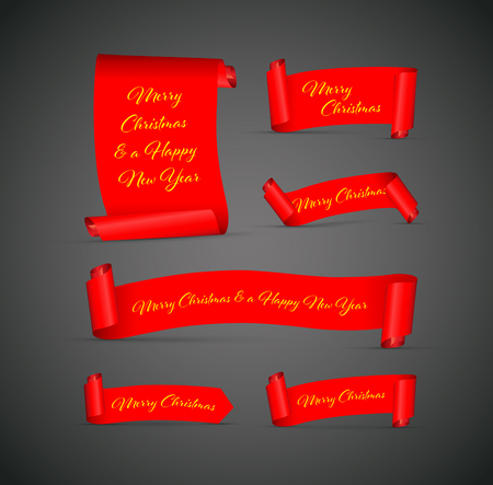set of red merry Christmas bannersのイラスト素材