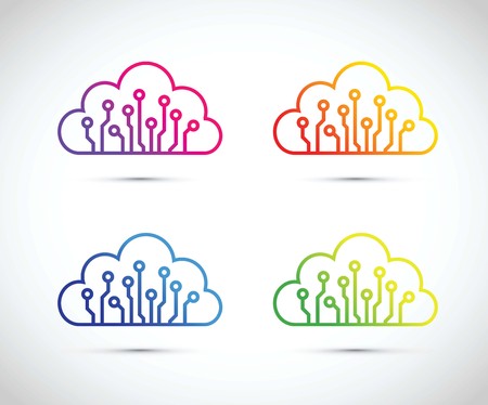 colourful abstract cloud computer chip icon setのイラスト素材