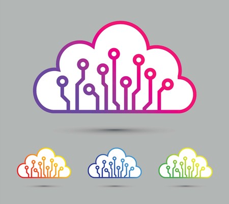 colourful abstract cloud computer chip icon setのイラスト素材