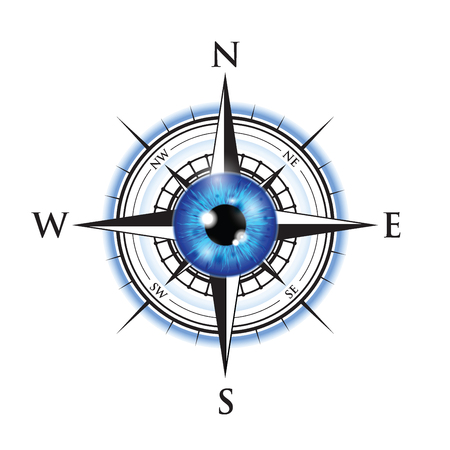 blue realistic eyeball on a compassのイラスト素材