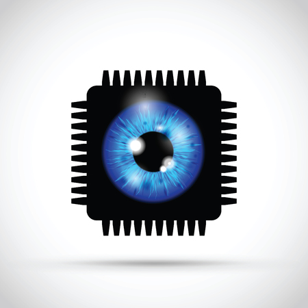 blue realistic eyeball on a microchipのイラスト素材