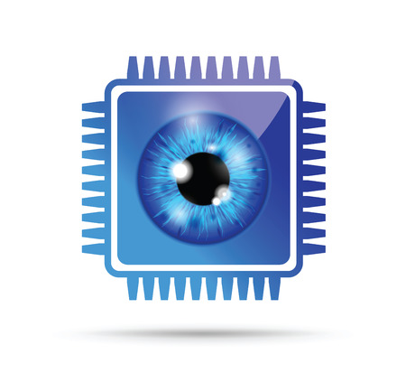 blue realistic eyeball on a microchipのイラスト素材