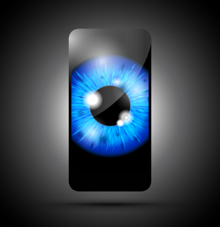 blue realistic eyeball on a cell mobile phoneのイラスト素材