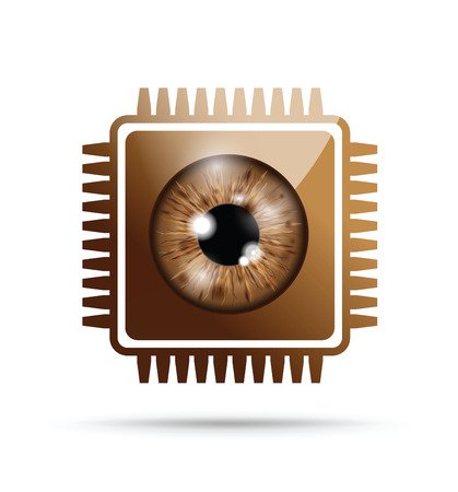brown realistic eyeball on a microchipのイラスト素材