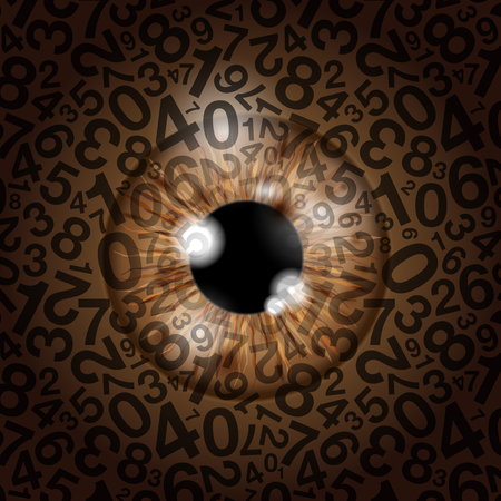 brown realistic eyeball on a number backgroundのイラスト素材