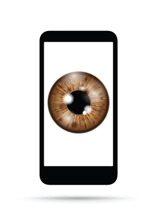 realistic eyeball on a cell mobile phoneのイラスト素材