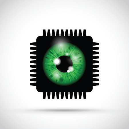 green realistic eyeball on a microchipのイラスト素材