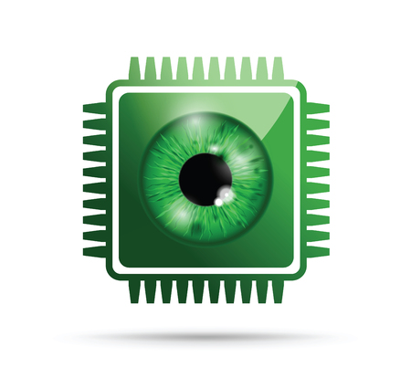 green realistic eyeball on a microchipのイラスト素材