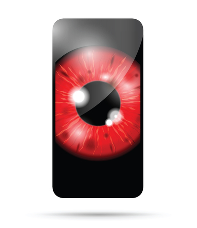 red realistic eyeball on a cell mobile phoneのイラスト素材