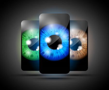 realistic eyeball on a cell mobile phone setのイラスト素材