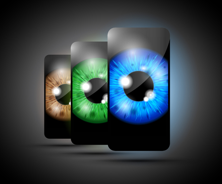 realistic eyeball on a cell mobile phone setのイラスト素材