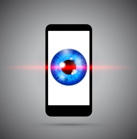 blue eyeball behind a laser cell phoneのイラスト素材