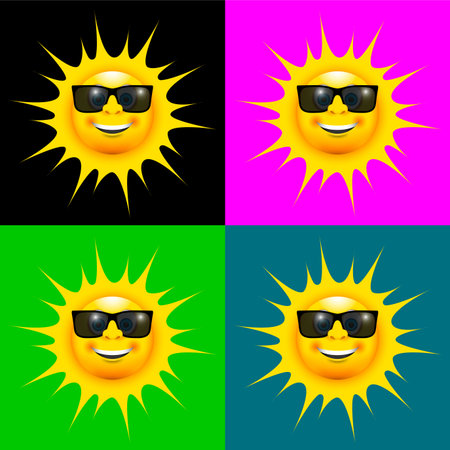 happy smiling sun with sun glasses set
