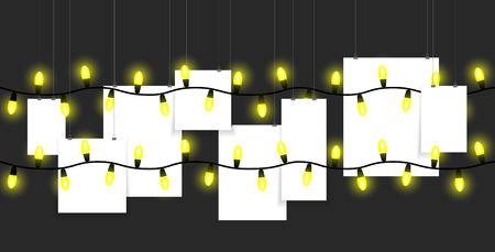 Yellow light bulbs with paper hangingのイラスト素材
