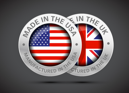 made in uk and usa flag metal iconのイラスト素材