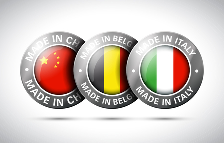 made in china belgium italy flag metal icon setのイラスト素材