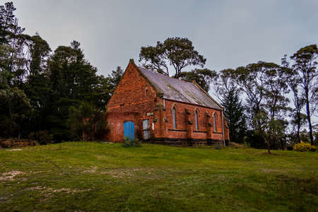 Abandoned heritage listed methodist church on a gloomy day at Nerrina Ballarat wide shotの写真素材