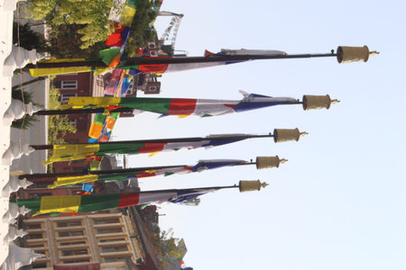 Prayer Flags blowing in the wind in the Himalayasのeditorial素材