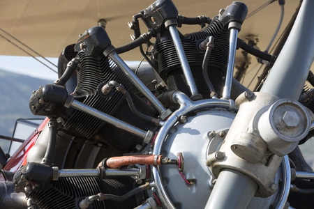 Close up of the rotary engine of an old bi-planeの写真素材
