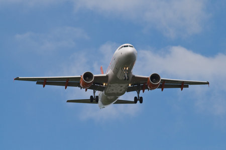 London Gatwick Airport, England, UK - June 13, 2009: An Easyjet A319 on short finals runway 26L at...