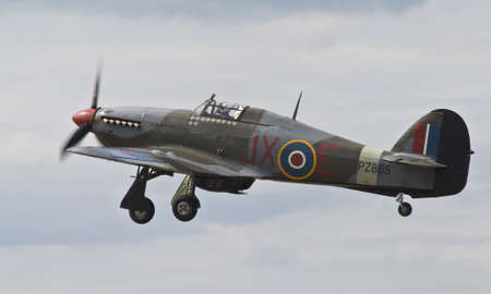 Farnborough, England, UK - July 24, 2010: A Hawker Hurricane taking off at Farnborough 2010 Airshow.のeditorial素材
